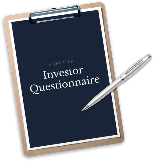 investor questionnaire written on a clip board with pen