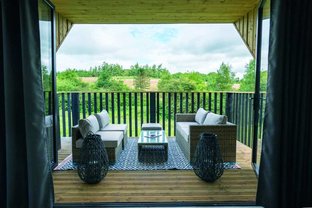 View of decking area of Barnsoul lodges